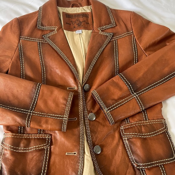 True Religion Brown Leather Jacket: Size XS/S - Picture 6 of 6
